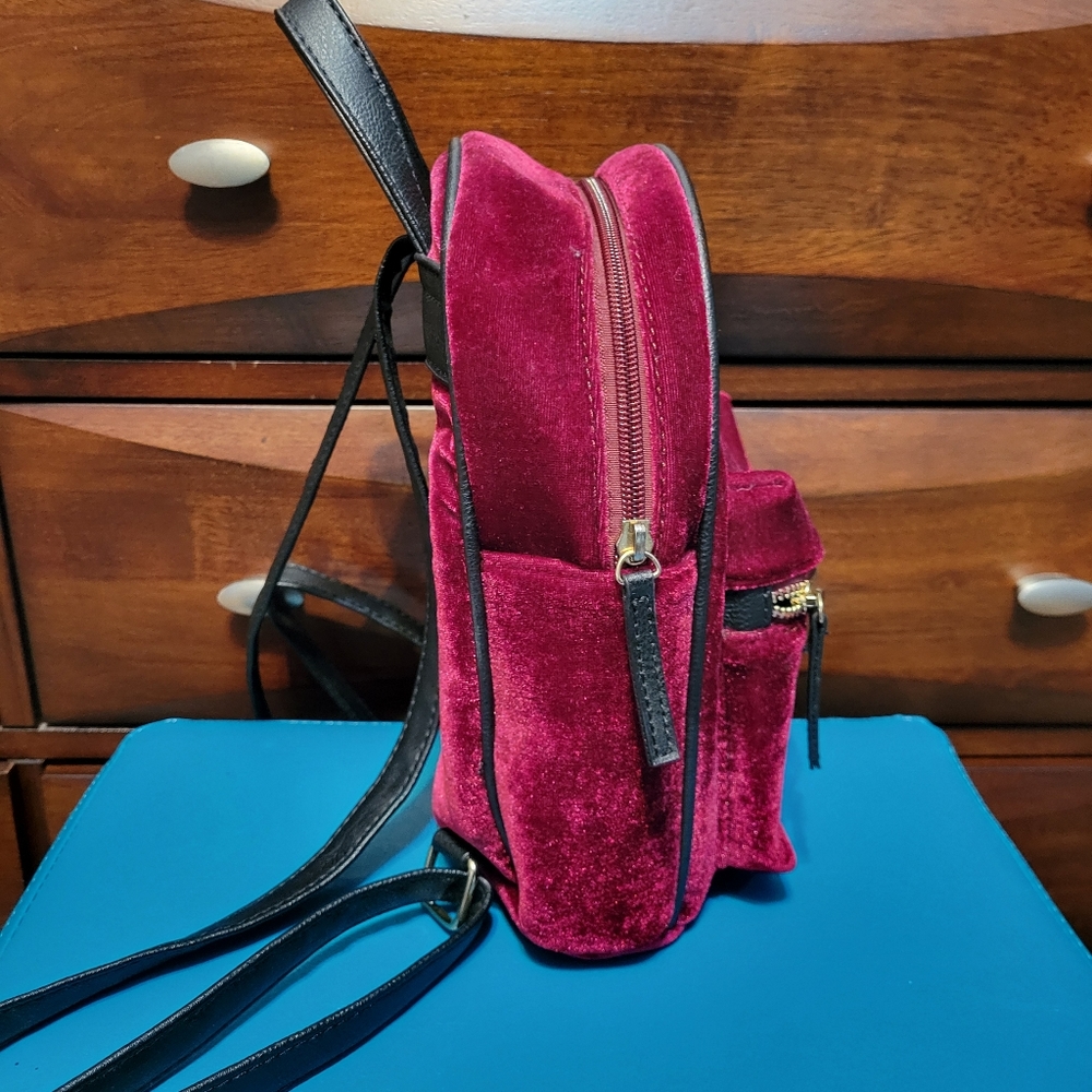 Velvet Maroon Backpack Purse - Picture 3 of 4